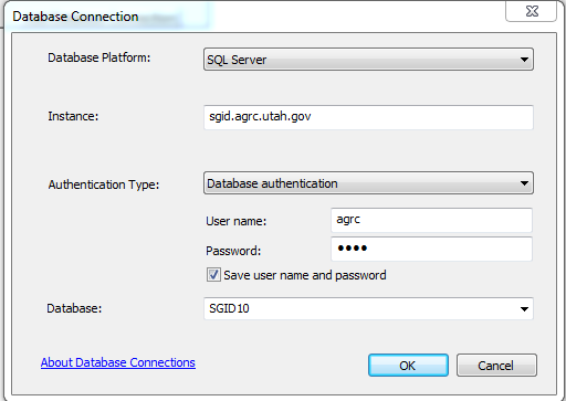 database connection dialog